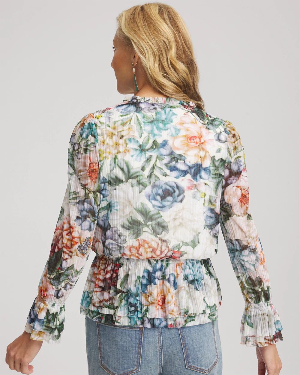 Rose-Print Crinkle Mockneck Tee
