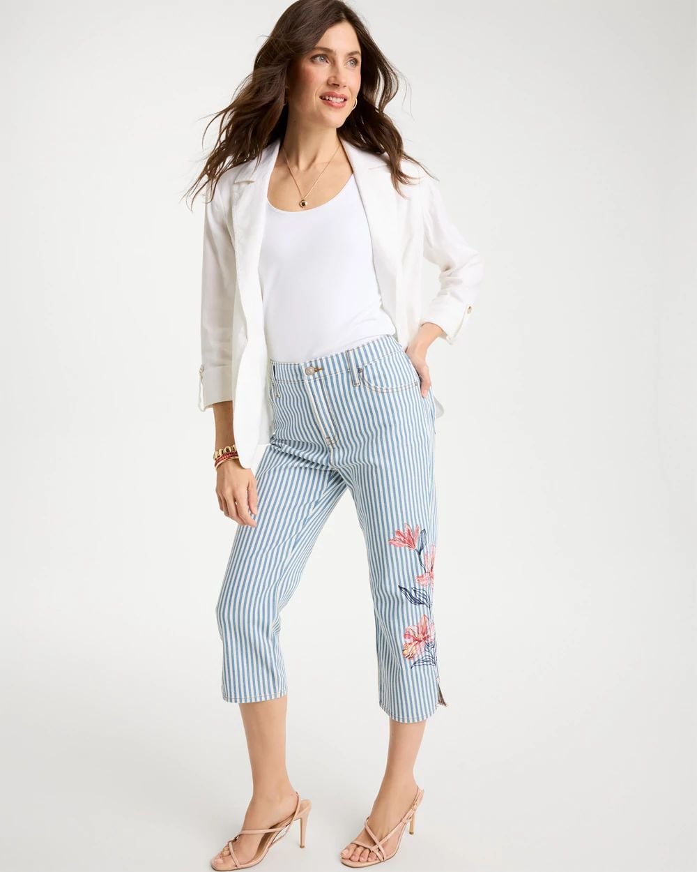 Girlfriend Slim Striped Capri Jeans