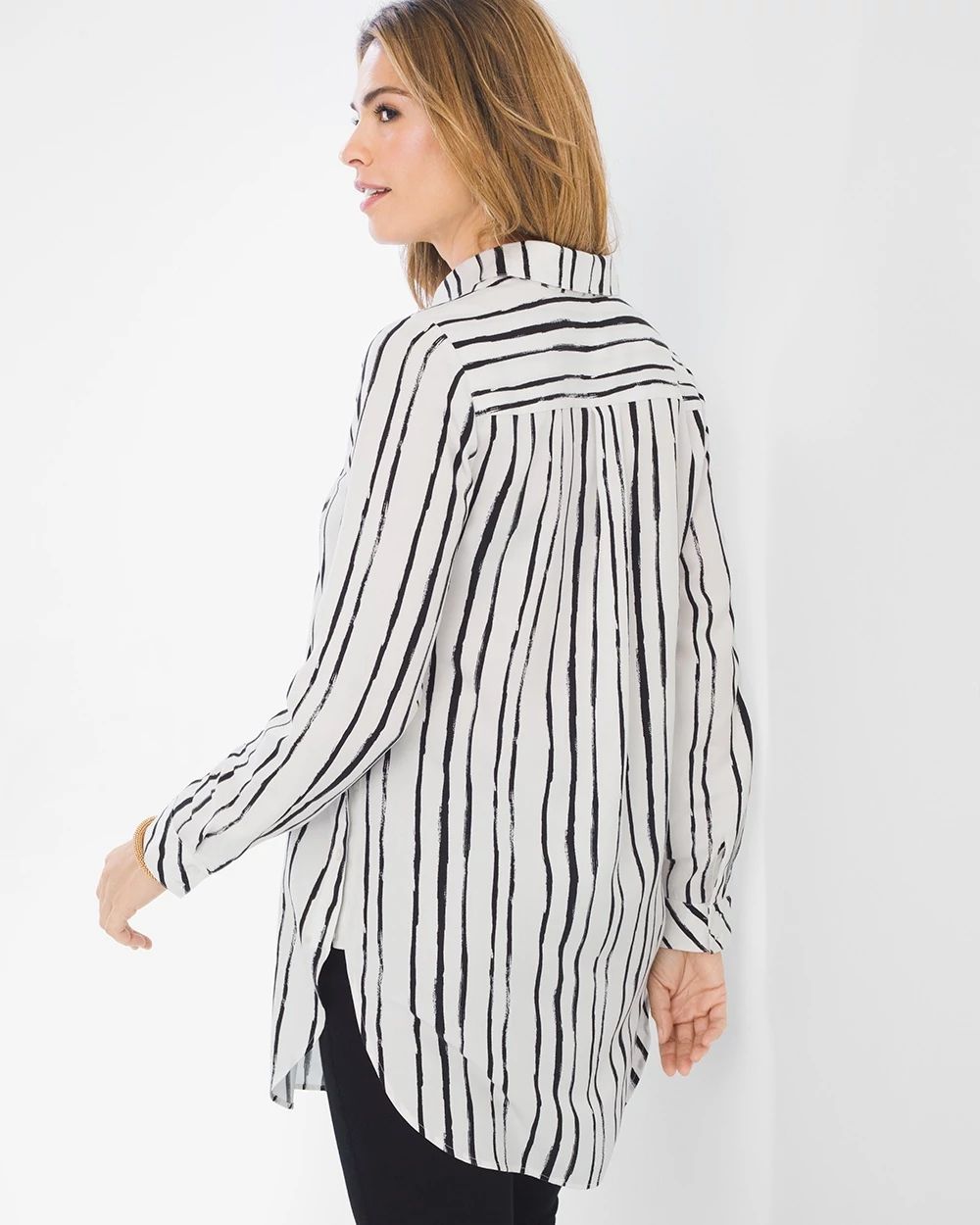Striped Button Side Tie-Front Shirt