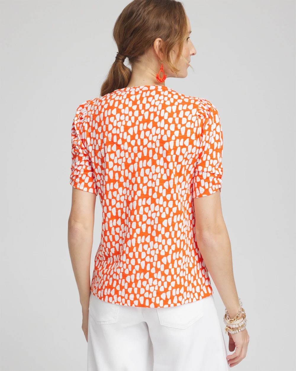 Dots Gathered Elbow Sleeve Tee