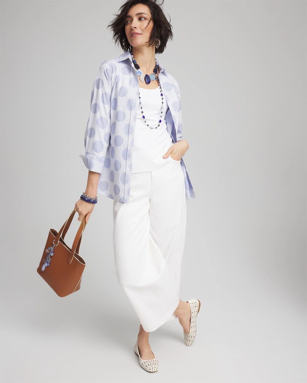No Iron™ Polka-Dot Stretch Sateen Shirt