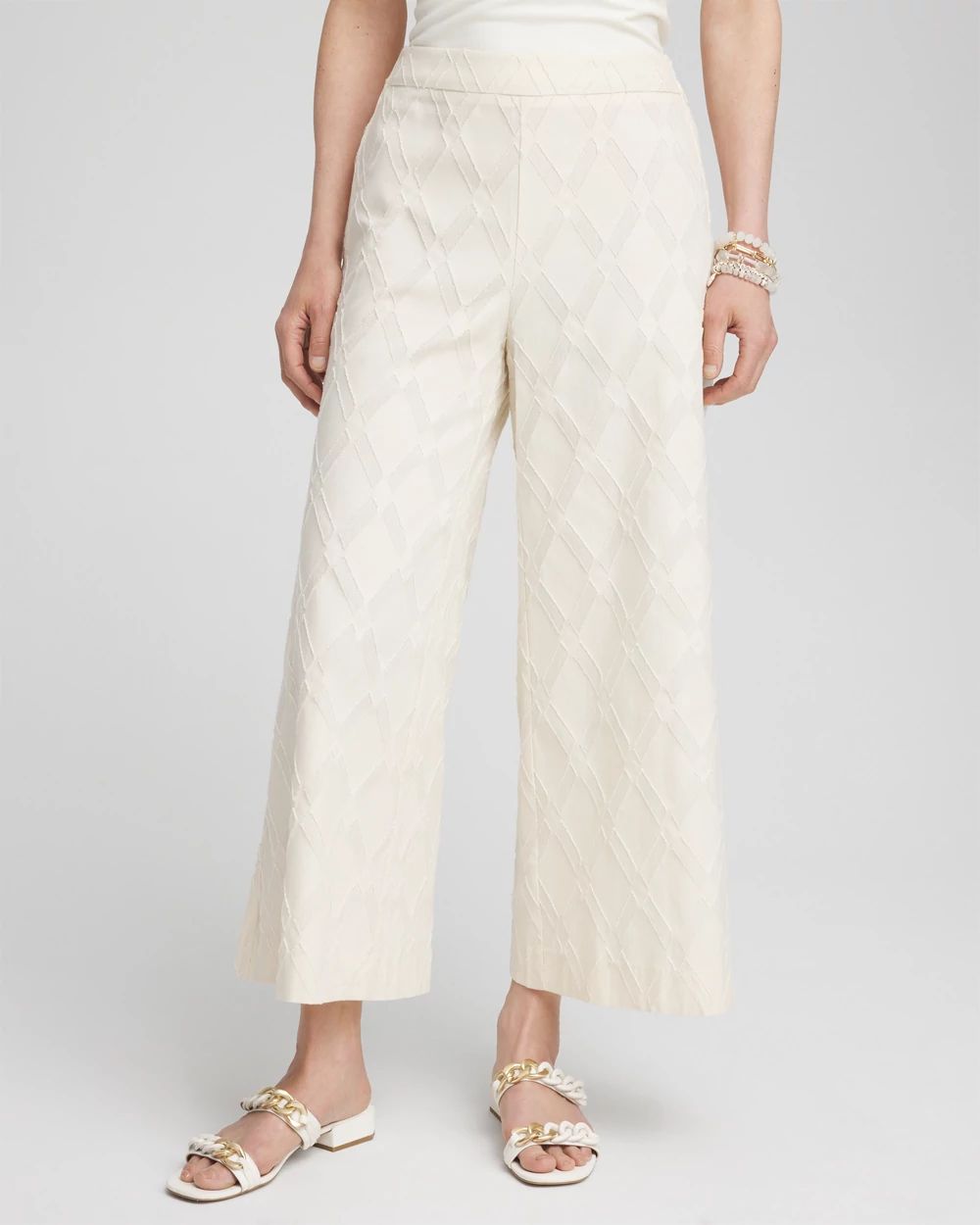 Textured Wide Leg Cropped Pants