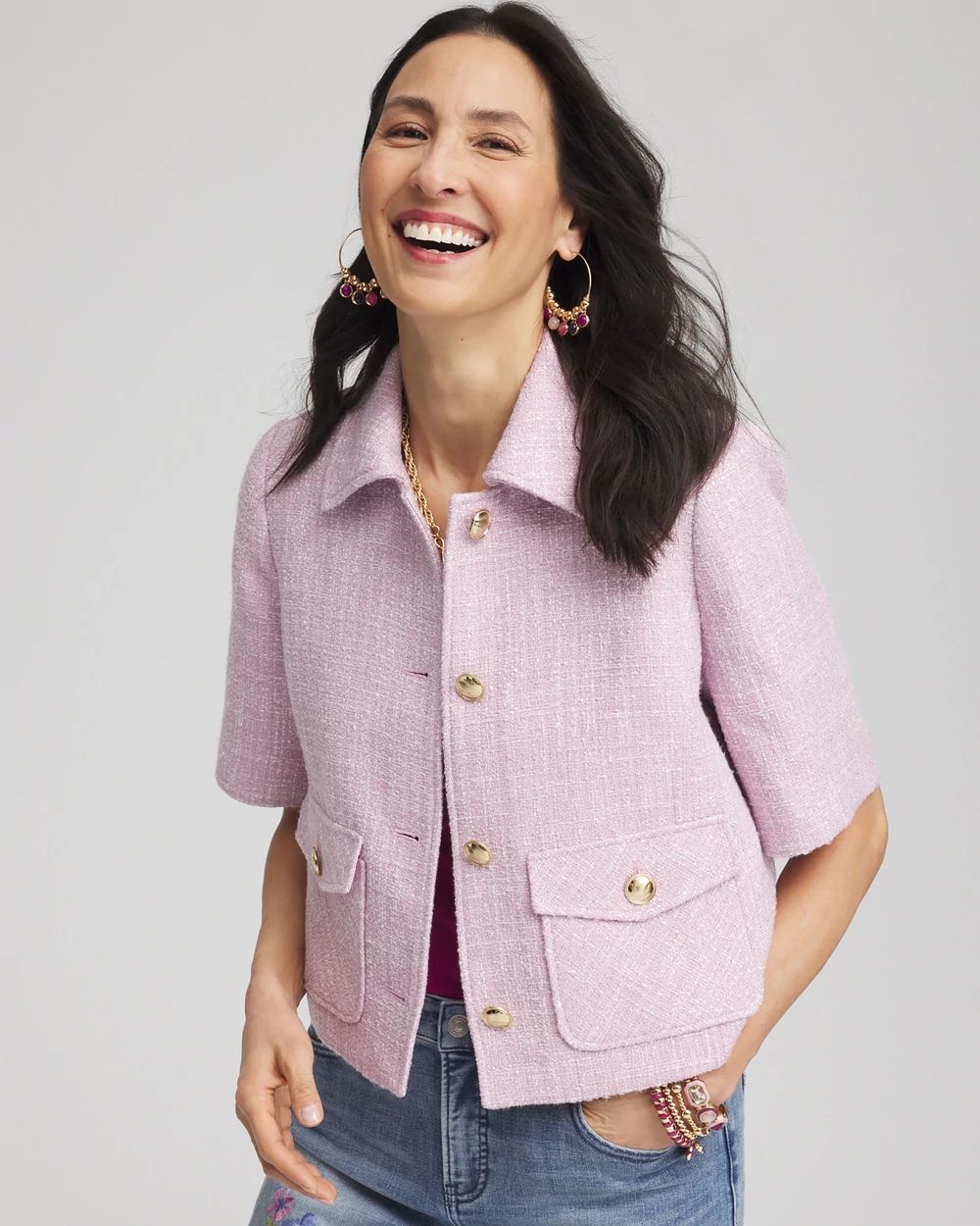 Short-Sleeved Tweed Jacket