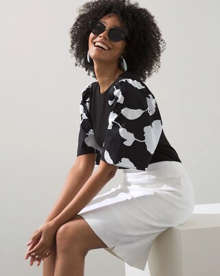 Black Floral Elbow Sleeve Tee