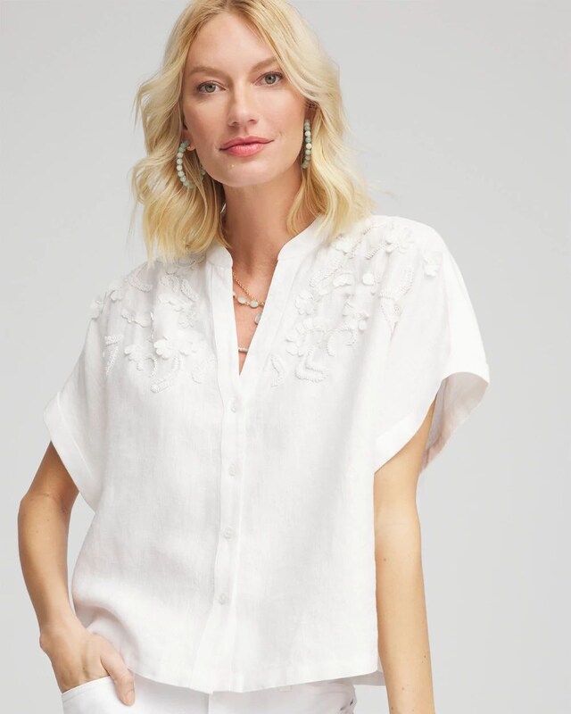 Embroidered Dolman Sleeved Linen Blouse - image 1
