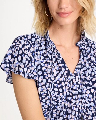 Crepe Smocked Flutter-Sleeve Dress click to view larger image.