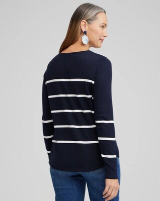 Spun Rayon Stripe V-neck Pullover click to view larger image.