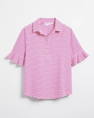 Zenergy® UPF Knit Stripe Ruffle Polo click to view larger image.