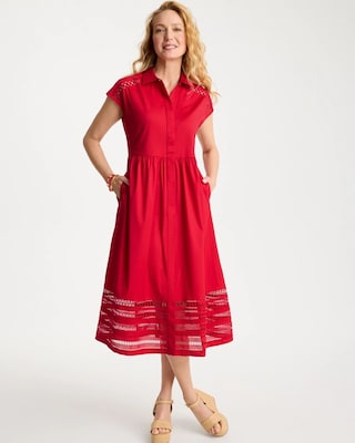 Cotton-Stretch Midi Shirtdress