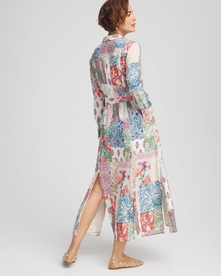 Belted Paisley Patch Maxi Shirtdress click to view larger image.