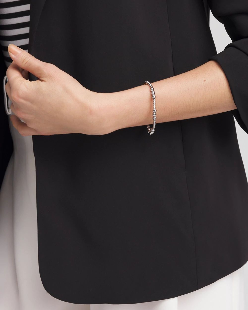 Silver-tone Small Bead Stretch Bracelet