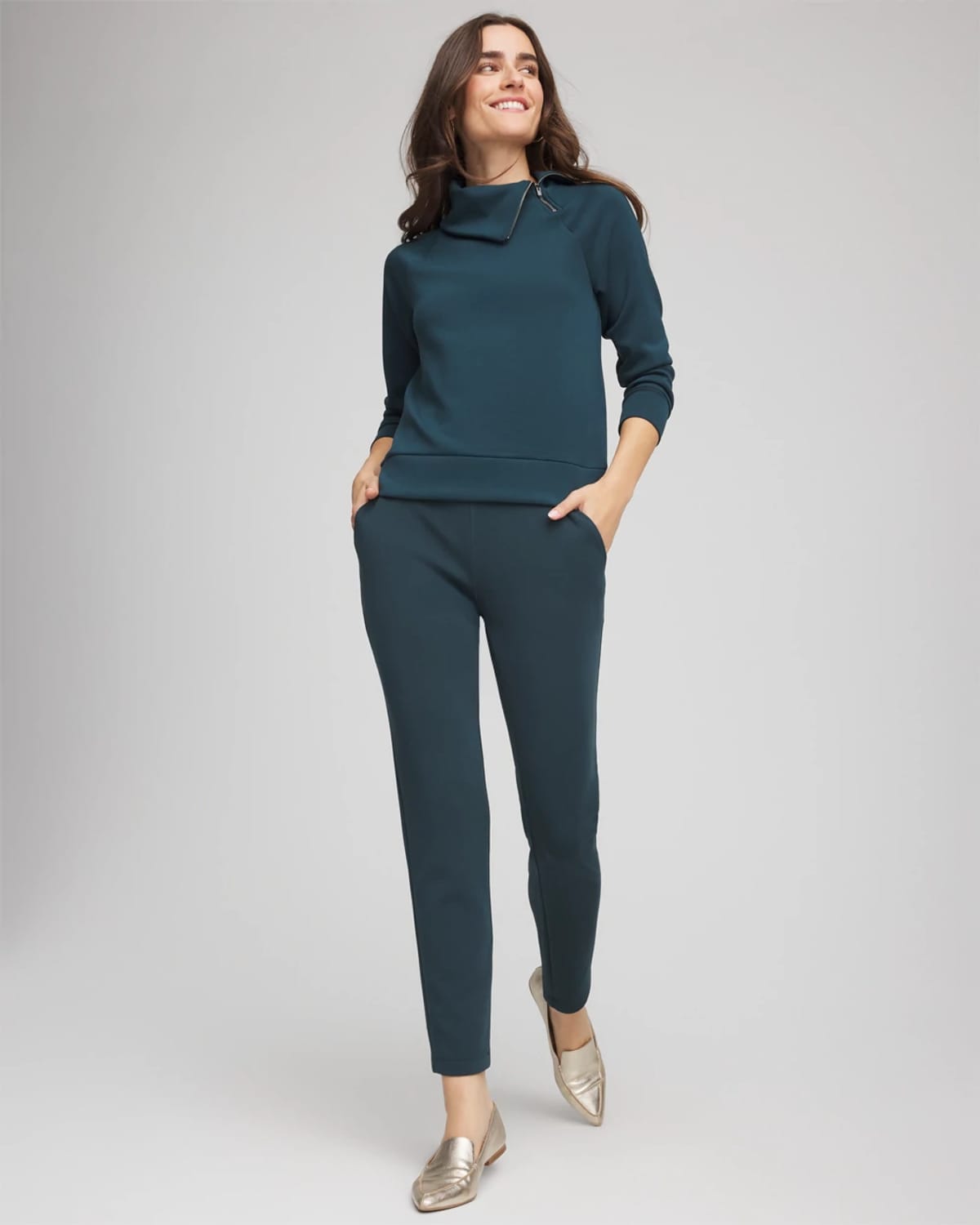 Chico's Tapered Ankle Pants In Teal Shadow In Green