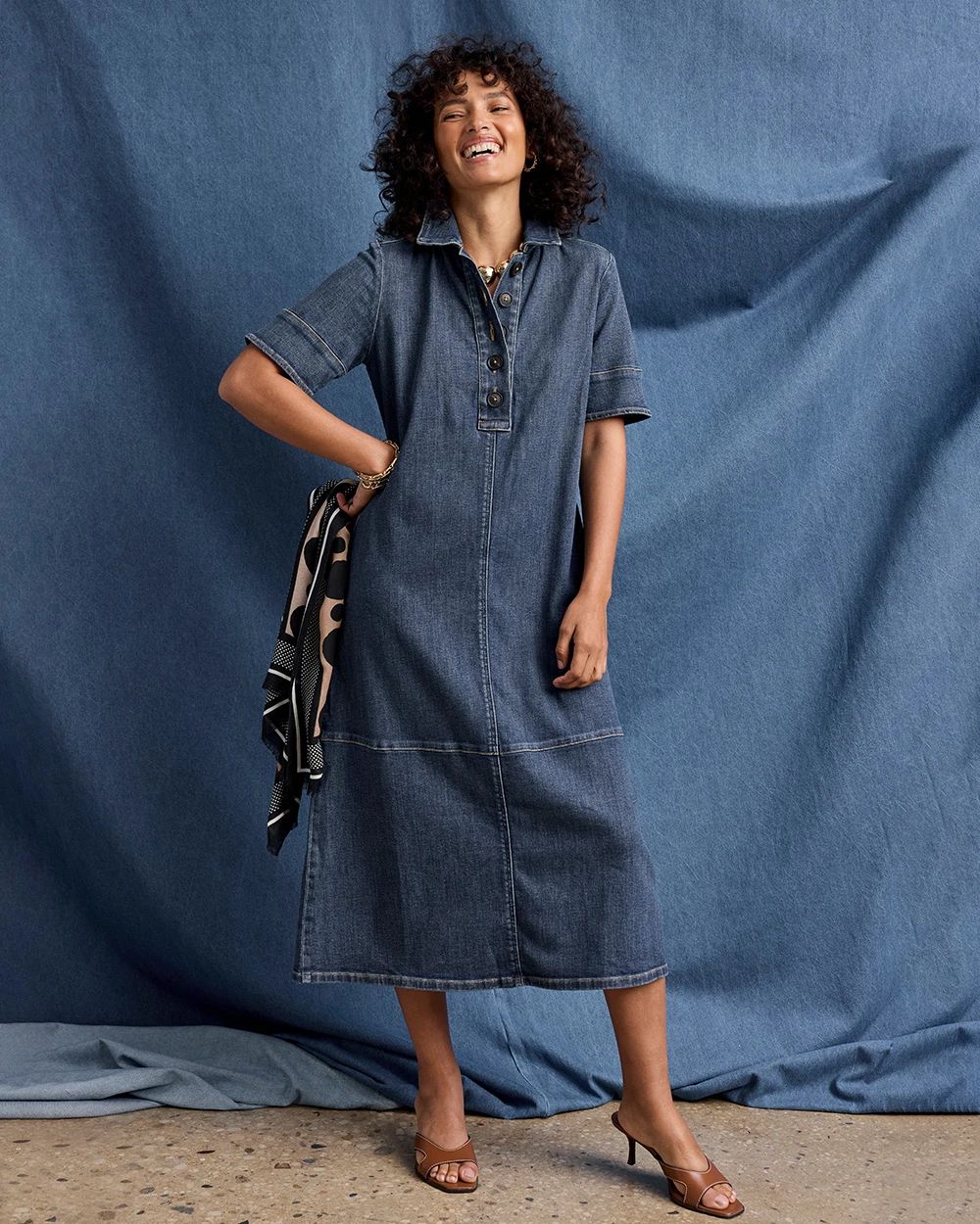 Button Front Denim Dress