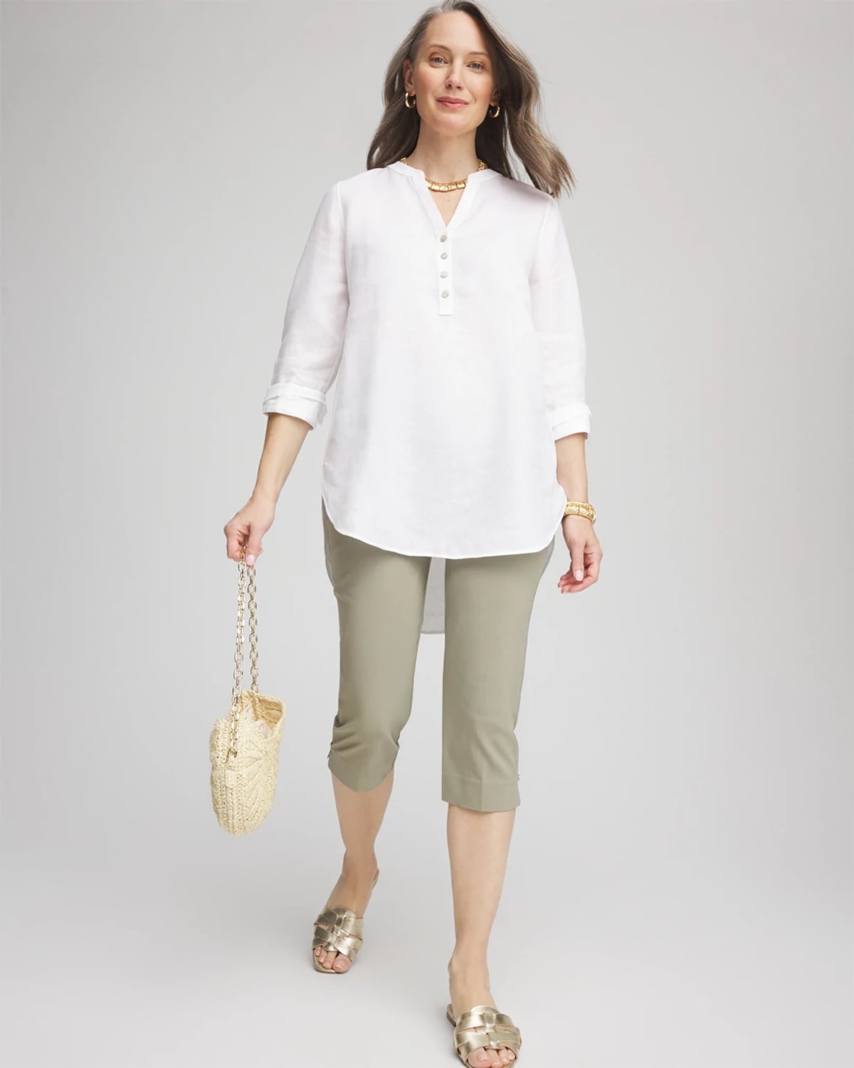 Chico's Brigitte Rivet Pull-on Capri Pants In Green In Green