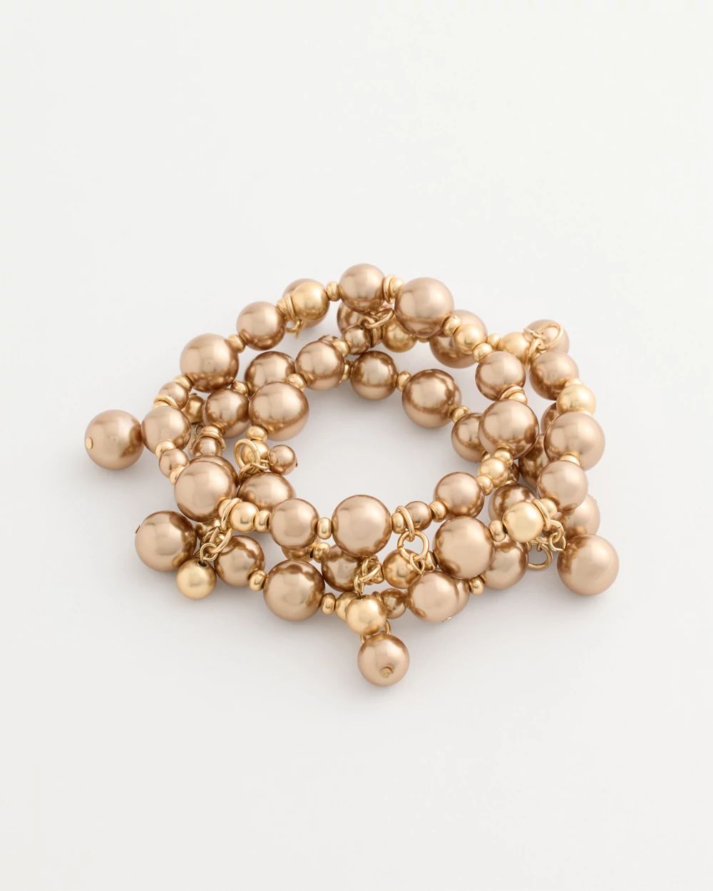 Mocha Faux Pearl Stretch Bracelet Set of Three click to view larger image.