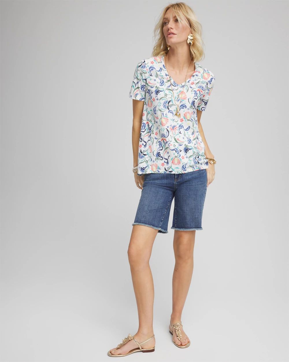 Floral Slub V-Neck Tee click to view larger image.