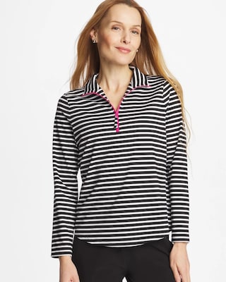 Zenergy® UPF Striped Contrast Zip Mockneck