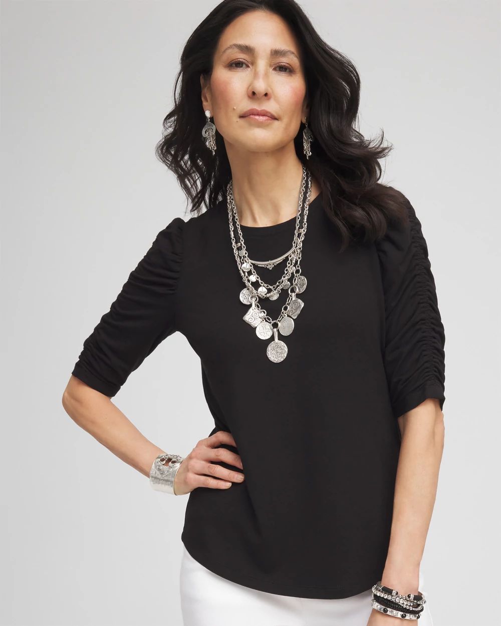 Ruched Sleeve Knit Tee