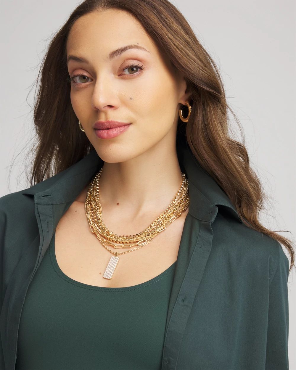 Convertible Goldtone Pave Pendant Necklace