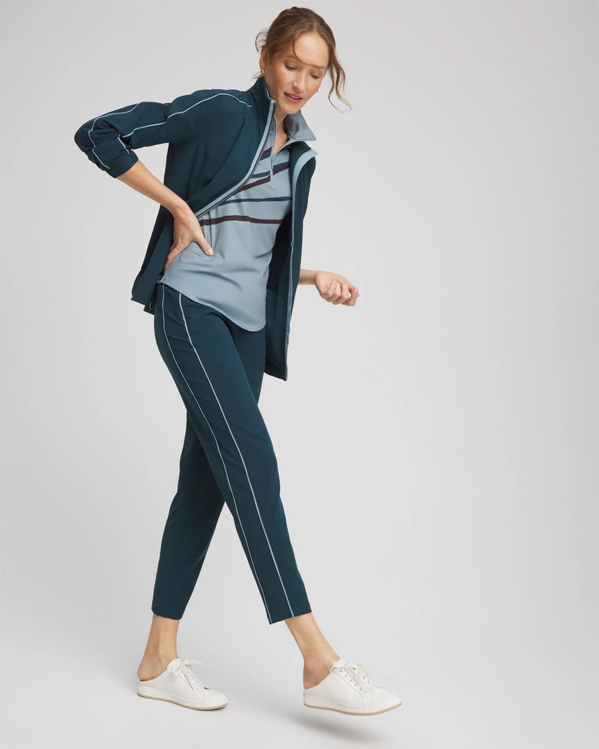 Chico's Contrast Ankle Pants In Teal Shadow In Blue