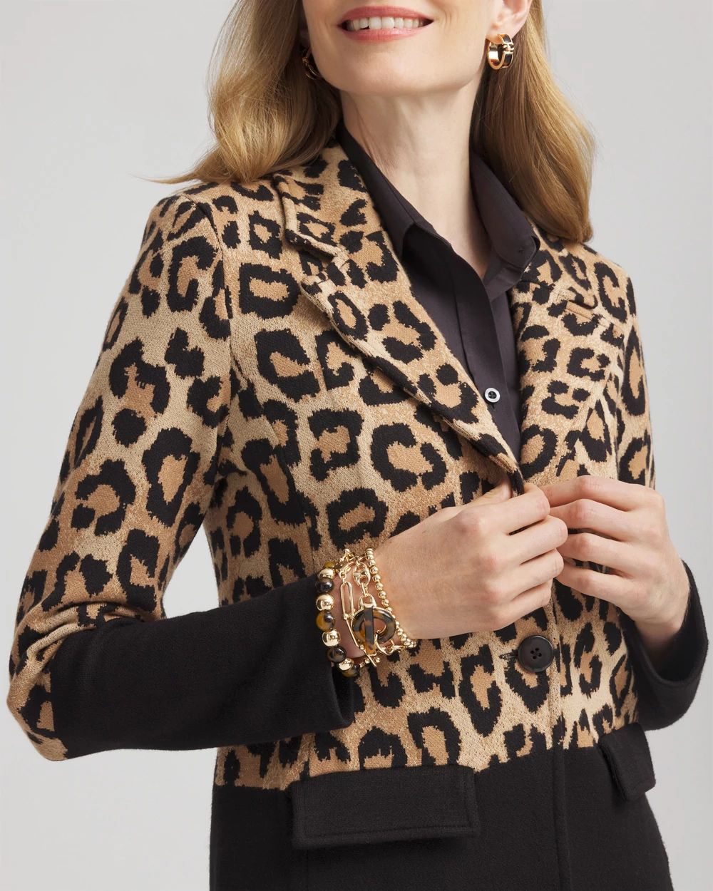 Leopard Color Block Sweater Blazer