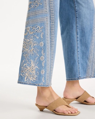 Floral Geo Wide-Leg Drawstring Jeans