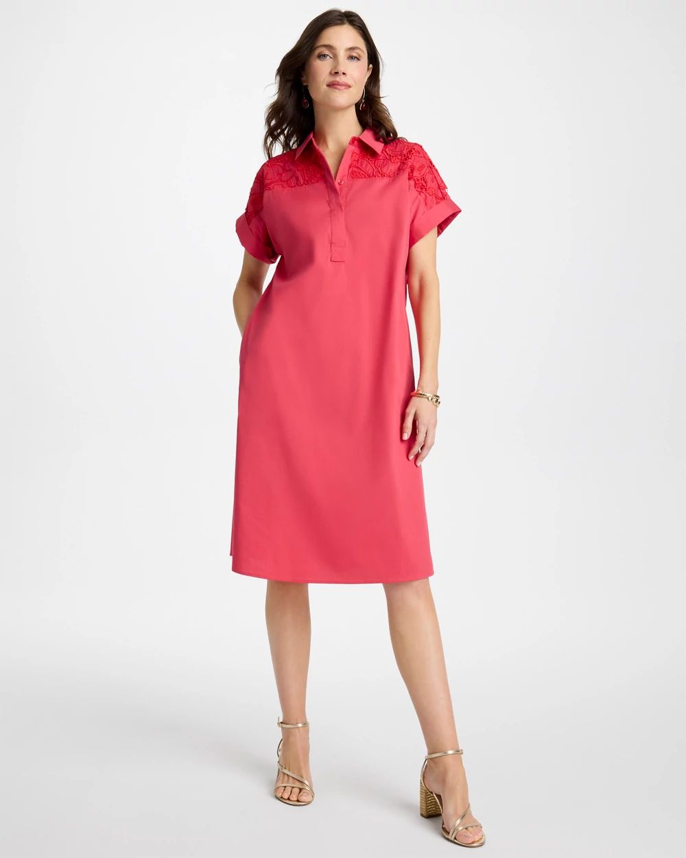 Popover Embroidered Poplin Dress