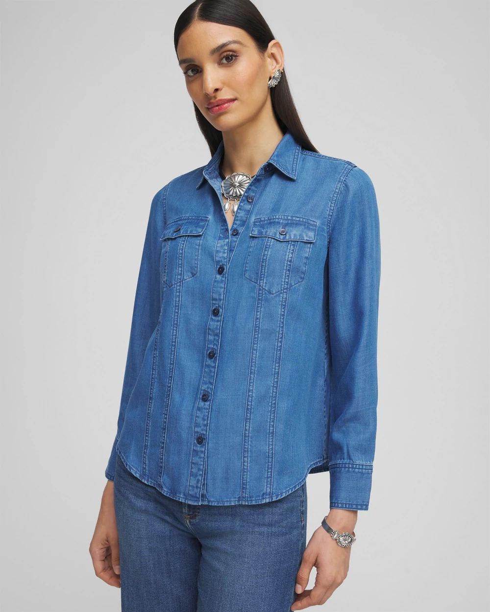 Denim Split Cuff Pocket Shirt