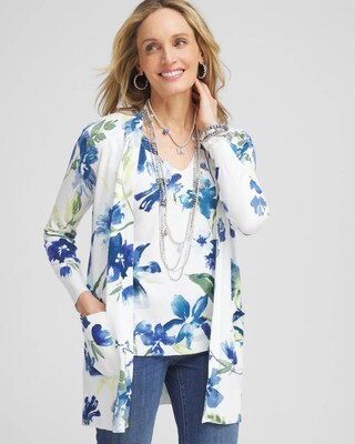 Long Floral Open-Front Cardigan click to view larger image.