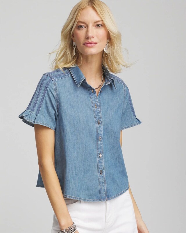 Denim Ladder Stitch Camp Blouse - image 1