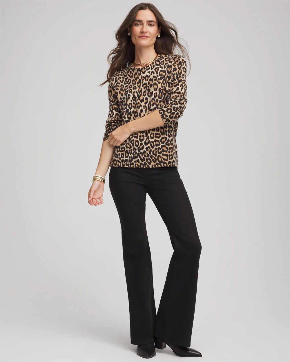 Cashmere Animal Long-Sleeve Pullover Sweater click to view larger image.