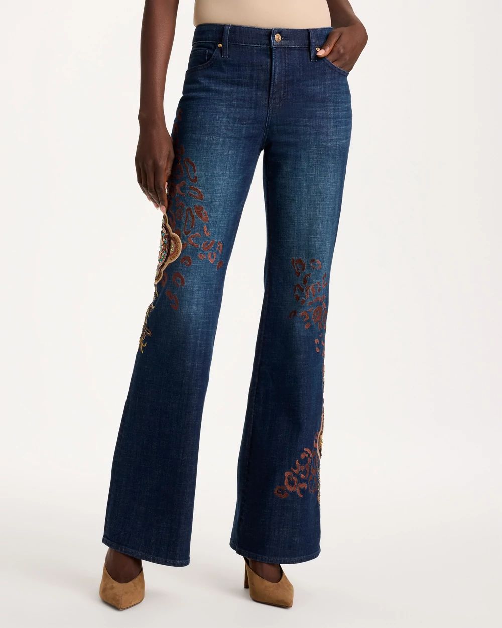 Embellished Girlfriend Flare Jeans click to view larger image.
