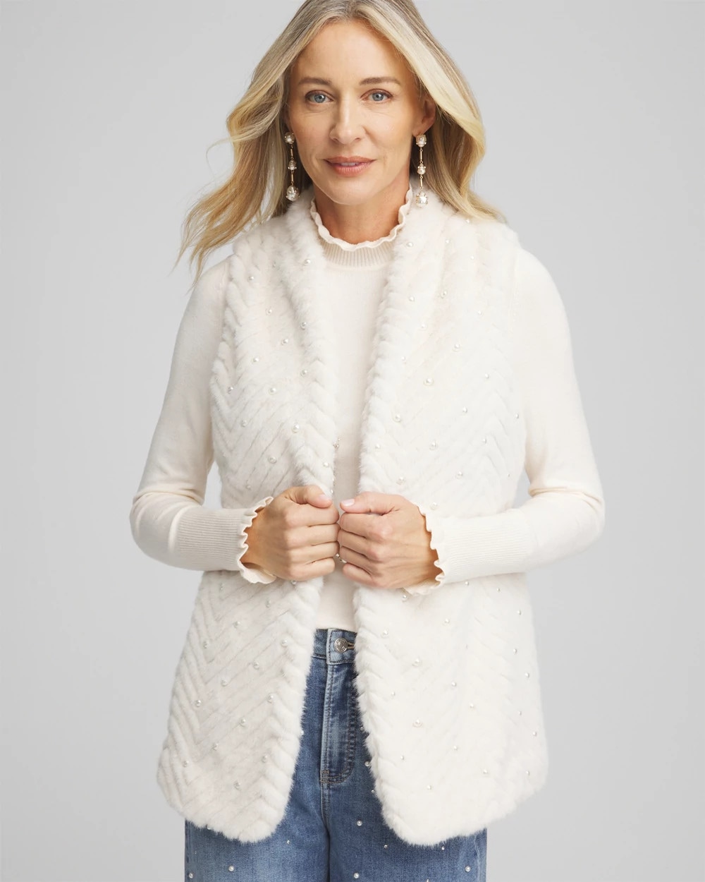 Pearl Embellished Faux Fur Vest