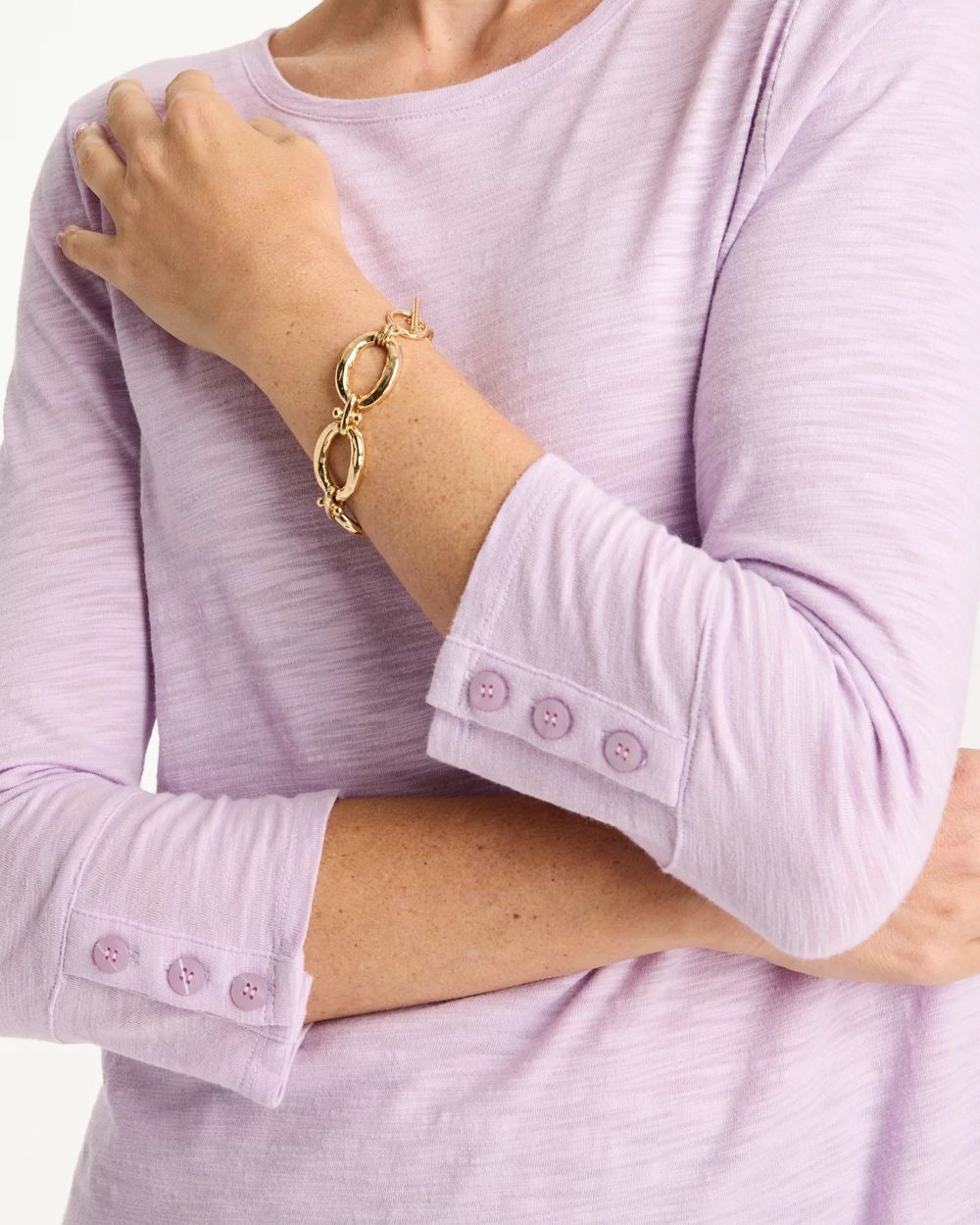 Cotton Slub 3/4 Sleeve Button Tee click to view larger image.