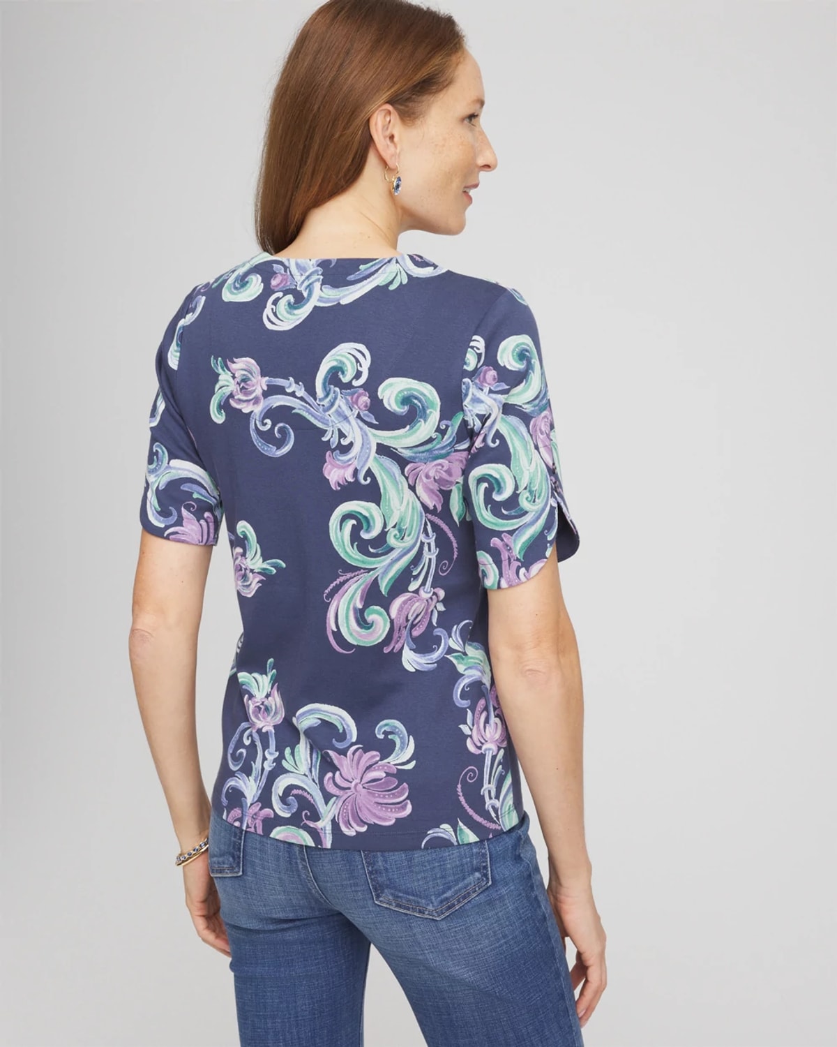 Chico's Tulip Sleeve Pima Tee In Teal Shadow In Multi