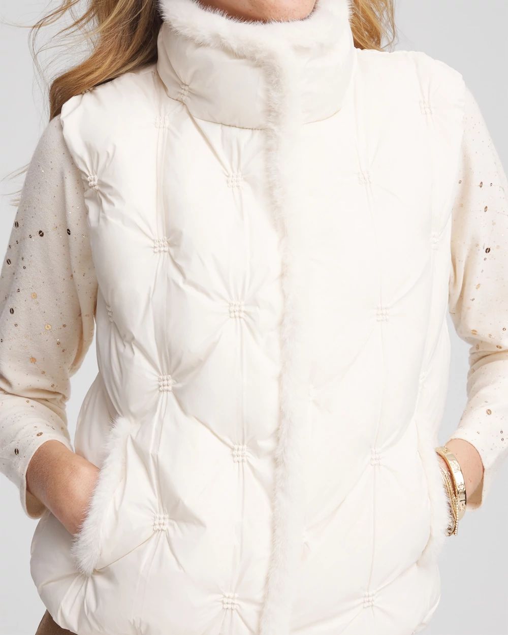 Nylon Fur Trim Puffer Vest