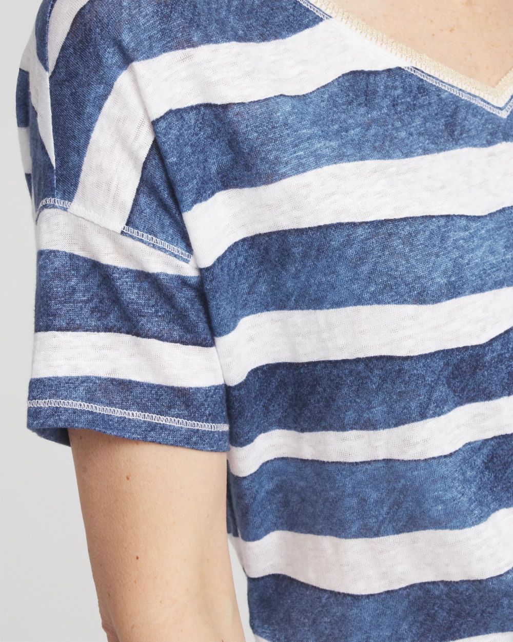 Navy Stripe Sweater Trim Linen Tee