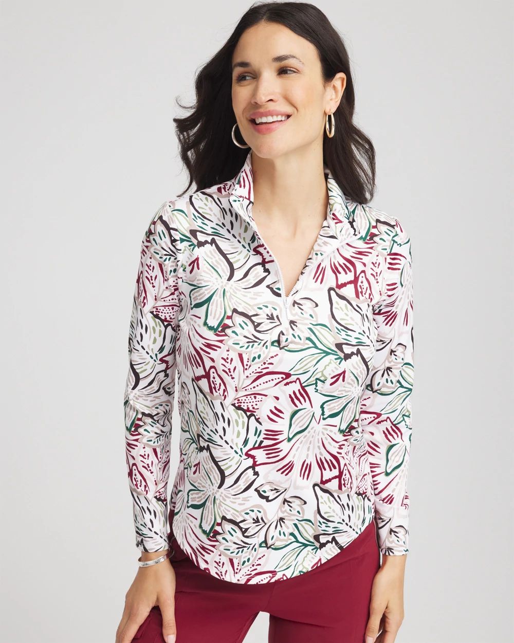 Zenergy® UPF Knit Mockneck Floral Golf Top