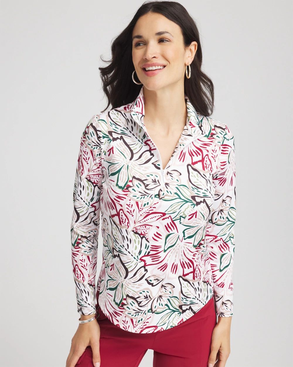 Zenergy® UPF Knit Mockneck Floral Golf Top