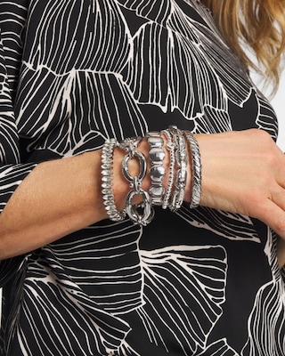 Silver Textured Circle Stretch Bracelet click to view larger image.