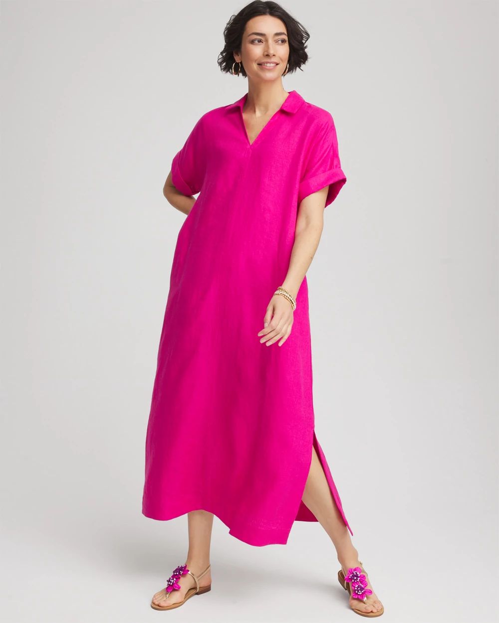 Linen Popover Kaftan Dress