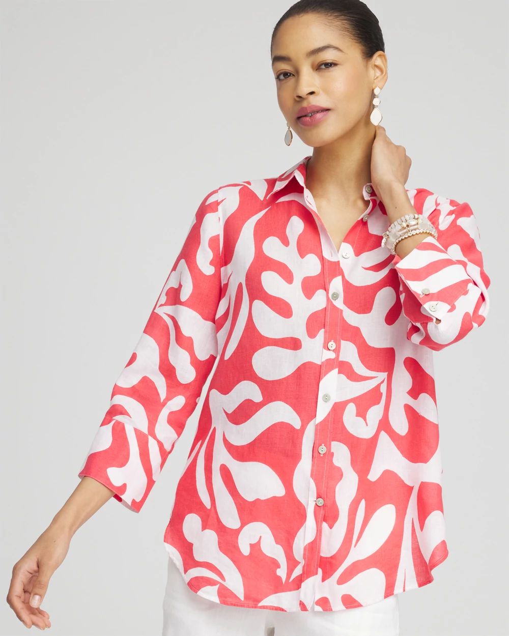 No Iron™ Linen Reef 3/4 Sleeve Shirt