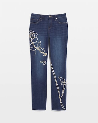 Sequins Rose Girlfriend Slim-Leg Jeans click to view larger image.