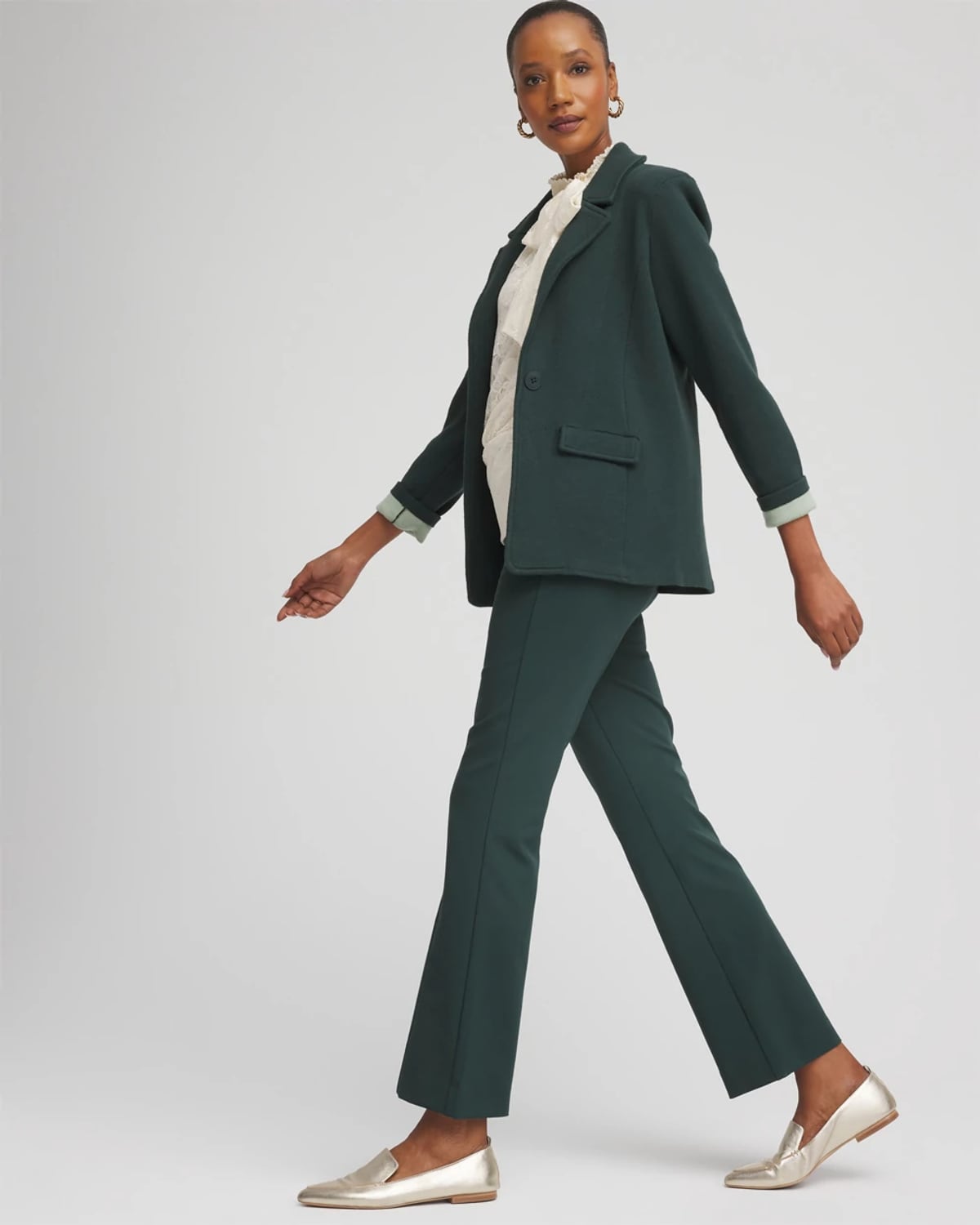 Chico's Juliet Stretch Kick Flare In Darkest Spruce In Green