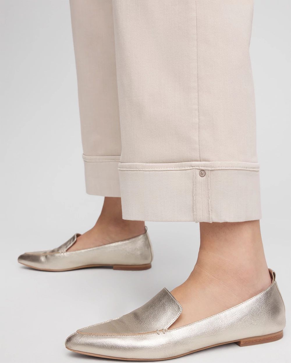 Pull-On Wide Leg Cuffed Jeans