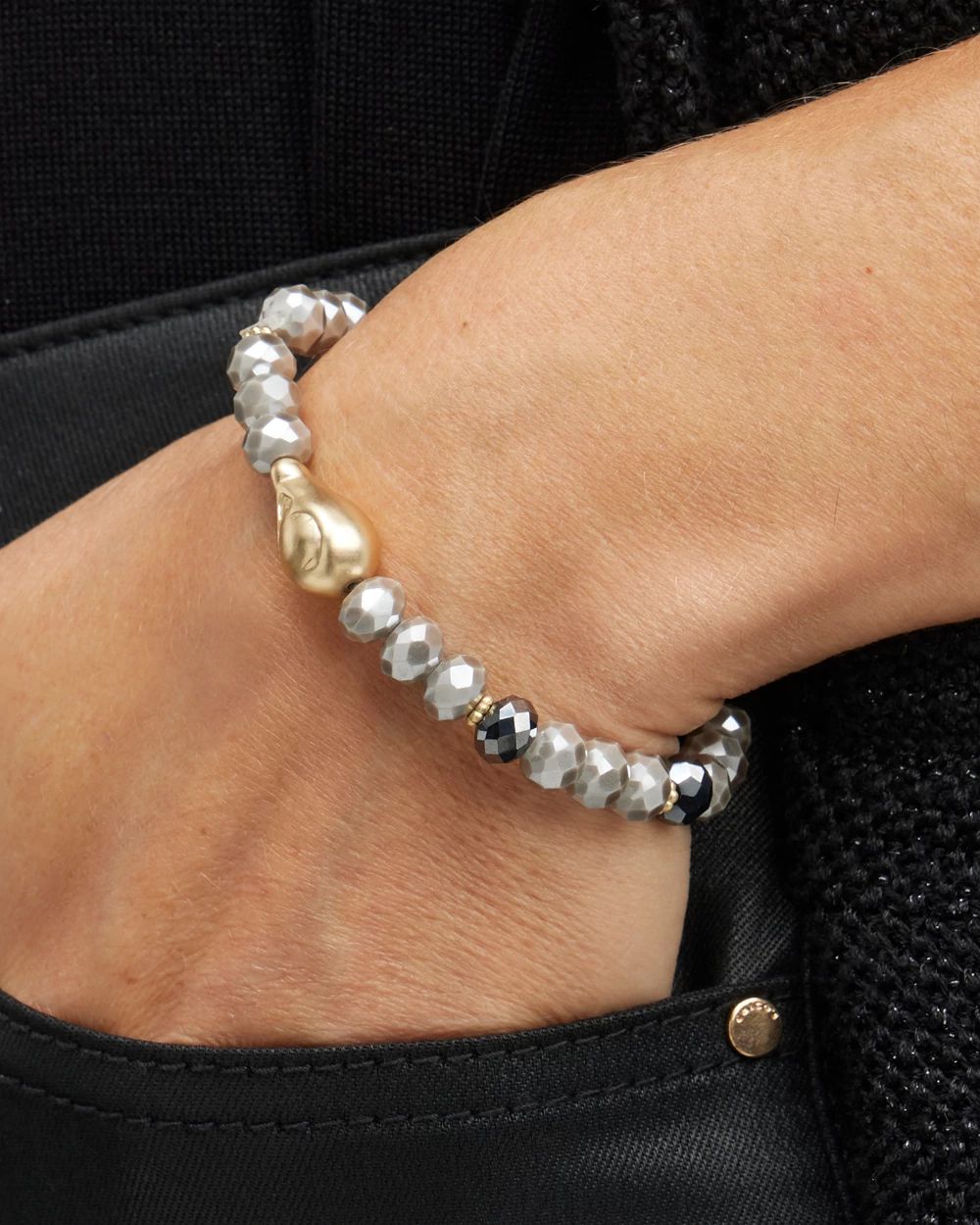 Shiny Black & Grey Stretch Bracelet