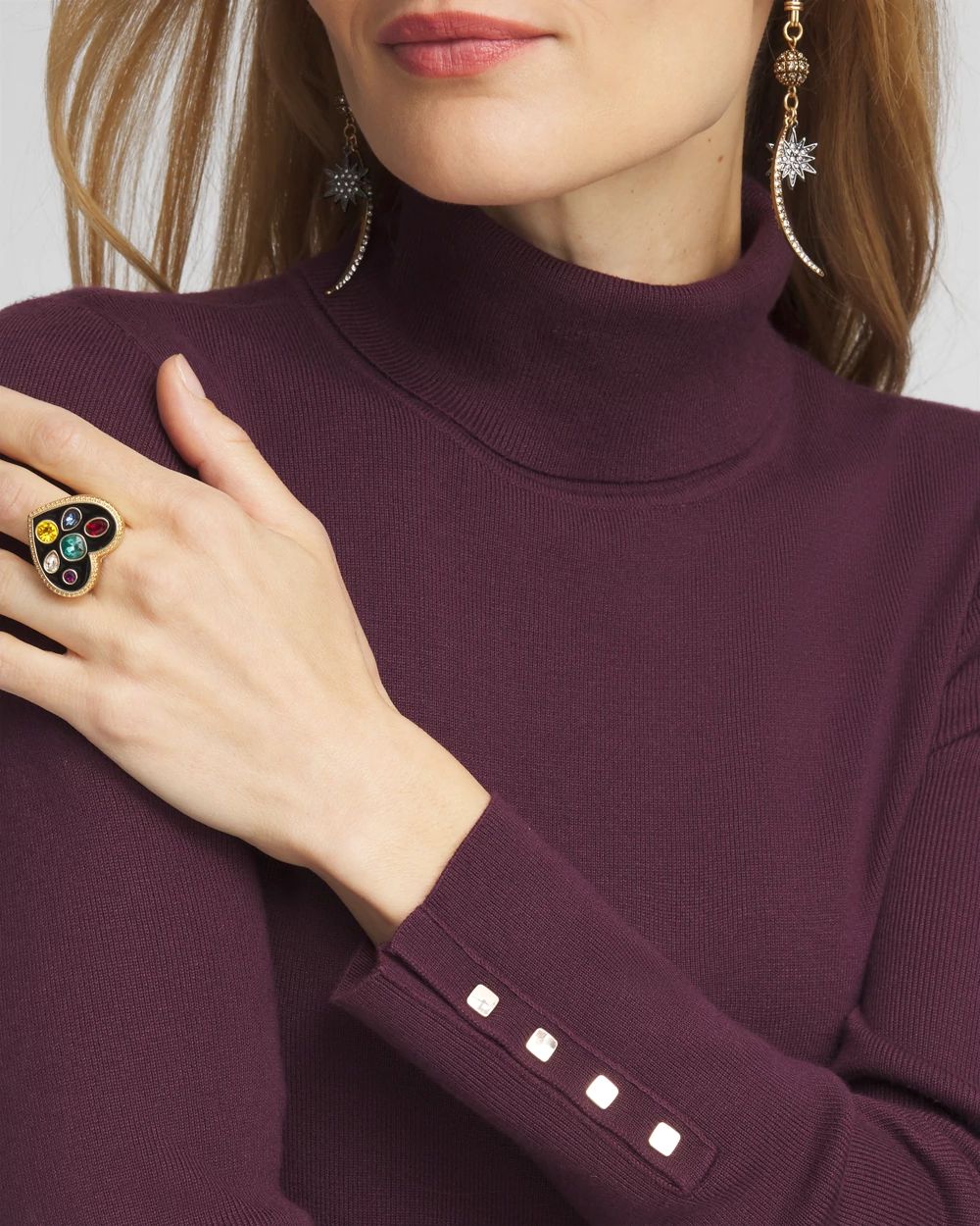Ecovero™ Button Cuff Turtleneck Sweater click to view larger image.