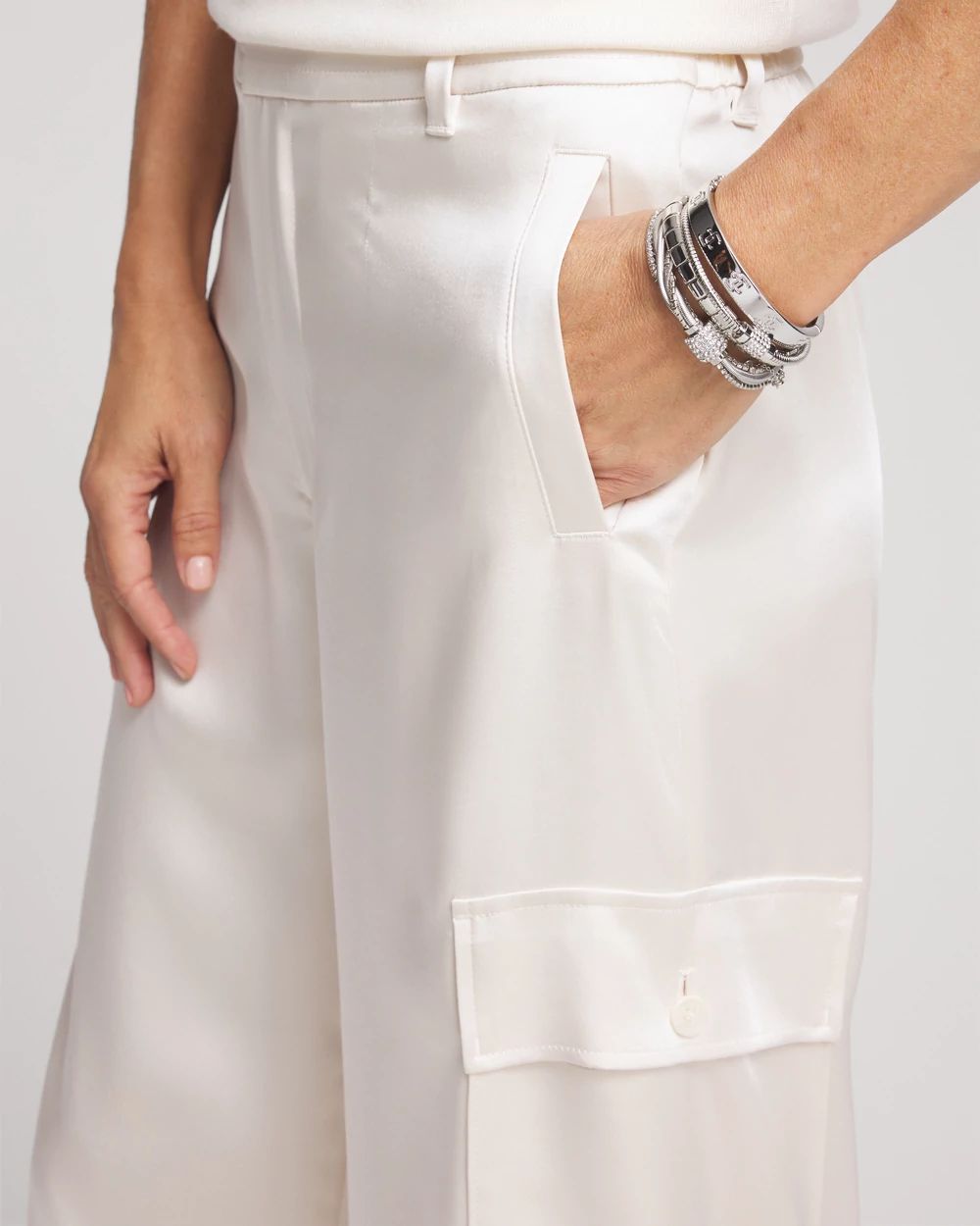 Satin Wide Leg Cargo Pants click to view larger image.