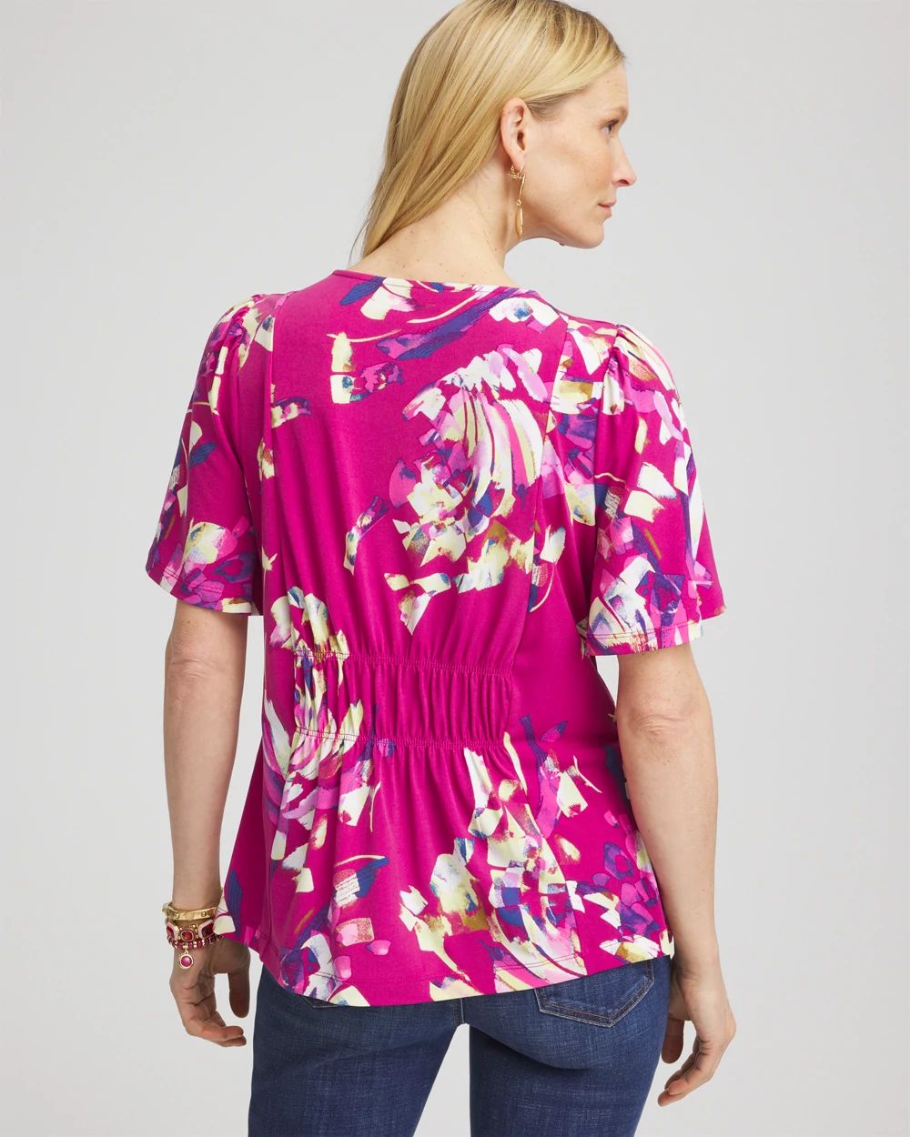 Petals Smocked Flutter-Sleeved Tee