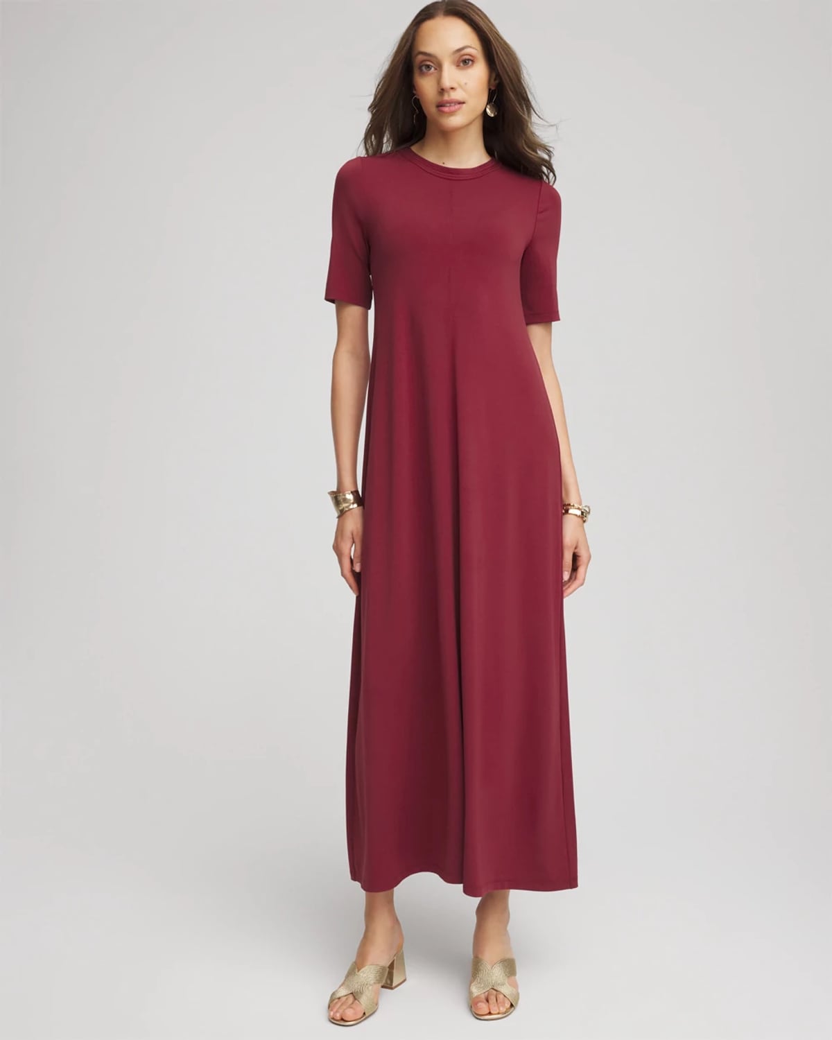 Chico's Stretch-jersey Maxi Dress In Russet Red In Red